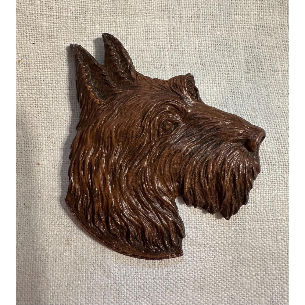 1950's Wooden Scotty Dog Brooch 3"